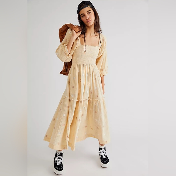 FREE PEOPLE Dahlia Embroidered Maxi Dress - LARGE NWOT - Picture 5 of 7